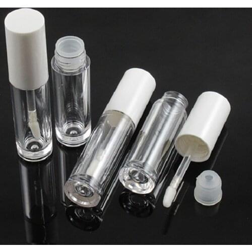 5 Pieces White Cap Clear Body Empty Lip Gloss Tubes Mini Refillable Cosmetic Container Plastic Sample Vials White Cap DIY Tool