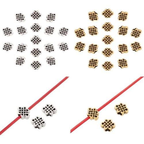 60 x Tibetan Silver/Gold Chinese Knot Spacer Beads Charms for DIY Necklace Bracelet Jewelry Making Accessories 9x7mm