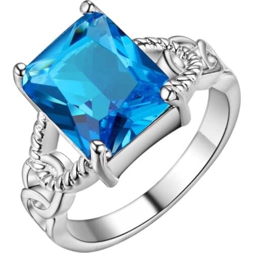 AR400 Wholesale silver plated finger Rings for women men silver fashion jewelry blue Bijouterie Zircon Stone Crystal Rings