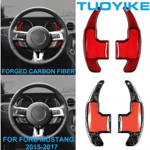 Car Real Forged Carbon Fiber Interior Central Steering Wheel Paddle Shifter Extension Auxiliary For Ford Mustang 2015-2017
