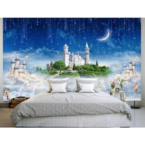 Seamless large mural painting 3d cartoon castle children 's room restaurant milk tea shop background wallpaper wallpaper wall