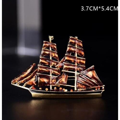 2021 Fashion Jewelry New Costume Cute Enamel Pin Metal Sailboat Brooch Hijab Badge Broches Vintage Brooches For Women Men