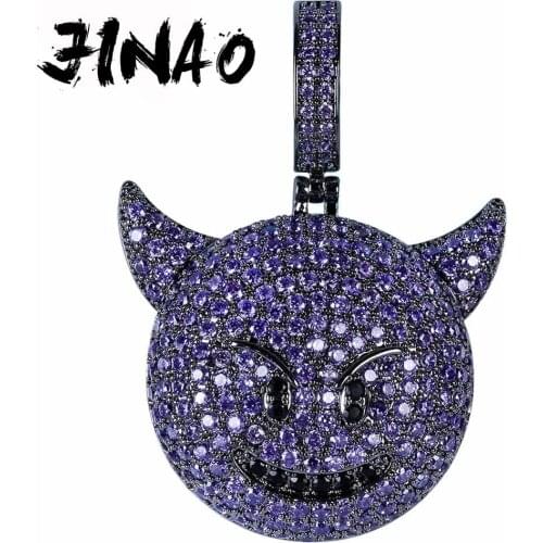 JINAO Personality Iced Out Cubic Zircon Plated Demon Smile Pendant Necklace Hip Hop Jewelry For Wen And Women Gift