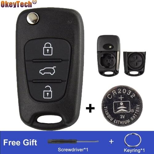 OkeyTech 3BT Remote Flip Car Key Shell Case Fob For Kia K2 K5 Rio 3 Picanto Ceed Cerato Sportage For Hyundai With CR2032 Battery