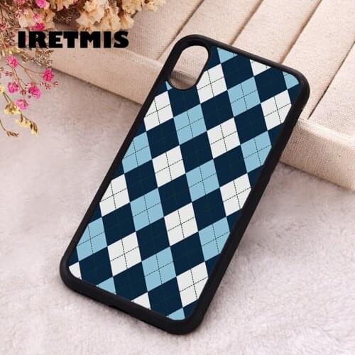 Iretmis 5 5S SE 2020 Phone Cover Case for iPhone 6 6S 7 8 Plus X Xs XR 11 12 Mini Pro Max Rubber Silicone Blue Argyl