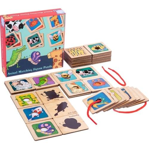 Montessori Wooden Toy Shadow Matching Game Animal Puzzles Skin Texture Cognition Toy Threading Learning Education Toys For Child