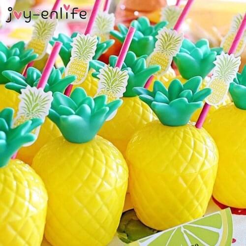 Hawaiian Hula Beach Party Plastic Pineapple Coconut Drinking Cup Cocktail Drinking Straws Summer Flamingo Party Birthday Decor
