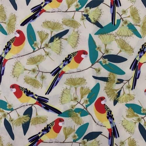 Parrot Yellow Green Red Leaf Bird Letter printed Cotton Fabric 50x110cm X'mas Fabric Patchwork Cloth Dress Home Decoration
