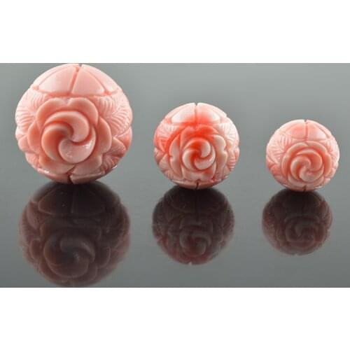 Imitated Blood Tridacna Fine Carved Resin Pink Flower Beads DIY Bracelet Making Materials 10pc/lot