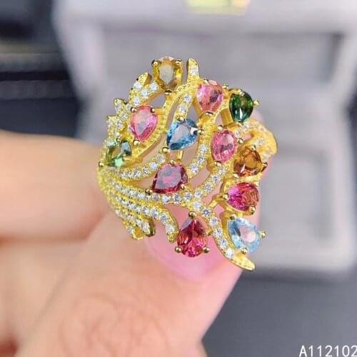 KJJEAXCMY fine jewelry S925 sterling silver inlaid natural tourmaline new girl fashion gemstone ring support test Chinese style
