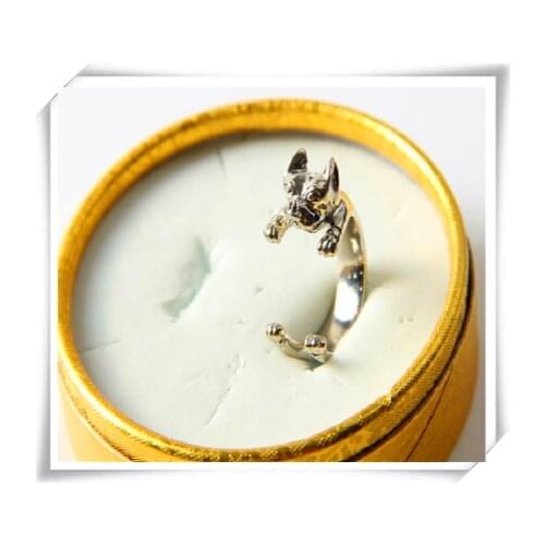 Wholesale America retro punk Staffordshire Bull Terrier Ring animal hippie bulldog Ring jewelry for pet lovers 12pcs/lot