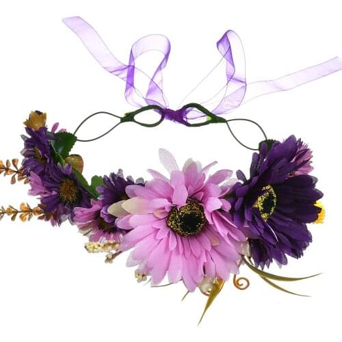 Korean Purple Headdress Flower Crown Hairband for Women Girl Tiara Head Wreath Bridal Hair Accessories Wedding Dress Photography