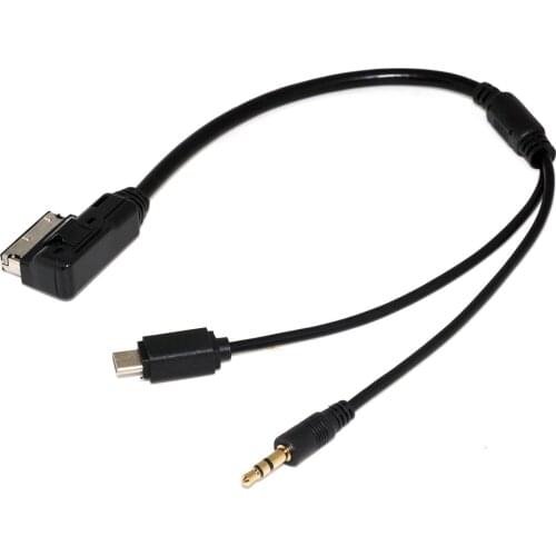 Media In AMI MDI to Stereo 3.5mm Audio & USB-C Aux Adapter Cable For Car VW AUDI 2014 A4 A6 Q5 Q7