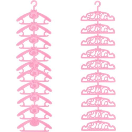 20 Pcs/Lot Mini Mixed Plastic Pink Doll Hanger Cute Bowknot Wardrobe Clothes Holder Dollhouse Accessories for Barbie Doll Toy