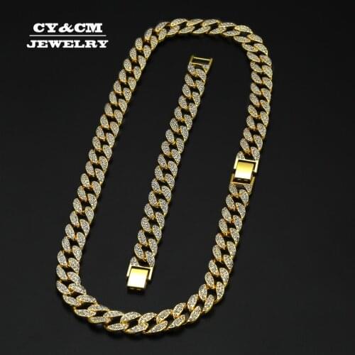 Mens 15mm Iced Out Miami Cuban Link Chain CZ Rapper Crystal Necklace Choker Bling Bling Hip hop Jewelry Gold Silver Color Chains