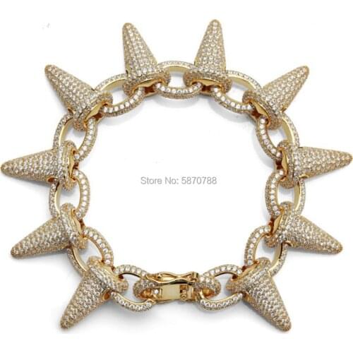 Hip hop iced out gold plated bracelet luxury spike bracelet with diamond stone for men