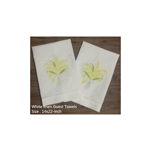 Set of 12 Handkerchiefs White Linen Hemstitched Tea Towel -14x22"Cloth Guest Hand Dish Kitchen Bathroom Towels embroidery Floral