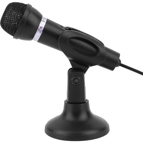 Computer Notebook Desktop Microphone Wire Karaoke Handheld Microphone 3.5mm Mic with Base for Singing Recording Wired Tabletop