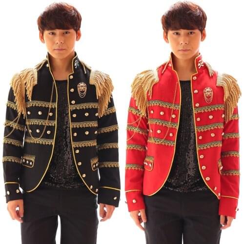 Nightclub Male singer Dj Costumes Fashion stars style EXO Epaulette Suit Performance Wear