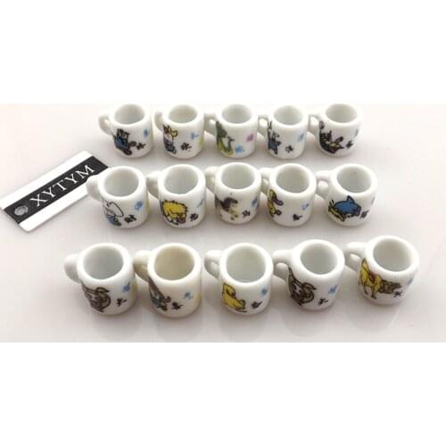 Wholesale 50pcs/Lot Cup Shape Ceramic Charms Free Shipping, Fashion Cartoon Animal Printed Ceramic Pendants, Porcelain Charms