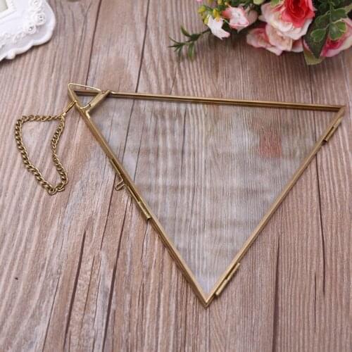 P15D Triangle Floating Hanging Photo Frame Metal Glass Portrait Picture Plant Display