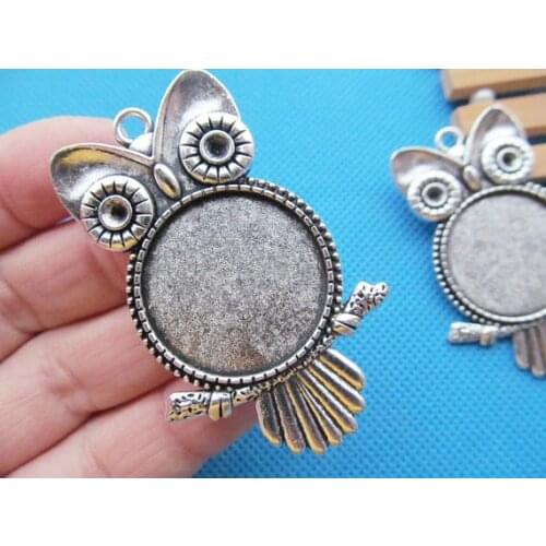 20pcs Antique Silver tone/Anique Bronze Night Owl Round Base Setting Tray Bezel Pendant Charm/Finding,fit 25mm Cabochon/Cameo