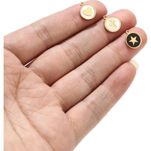3pcs 10mm Width Stainless Steel Charms Gold Cross Star Heart Beads Connectors for DIY Necklaces Bracelets Jewelry Supplies