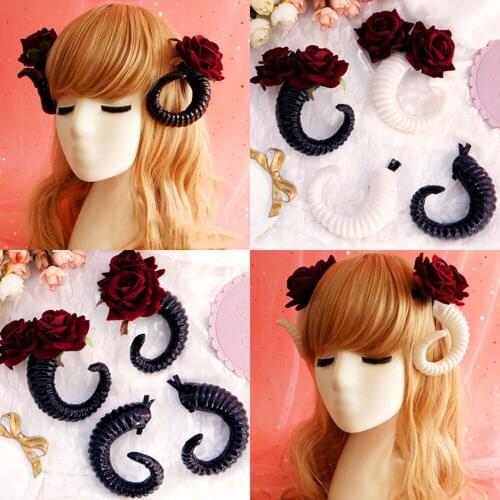 Sheep Horn Headdress Women Headband Hair Accessories Christmas Cosplay Party Leather Cute Korean Flower Barrettes Harajuku Girls