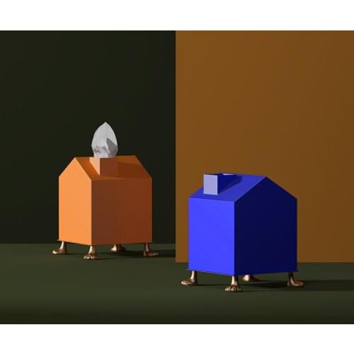 Simple and fashionable small house shape tissue box Cute cartoon art decoration roll paper storage box