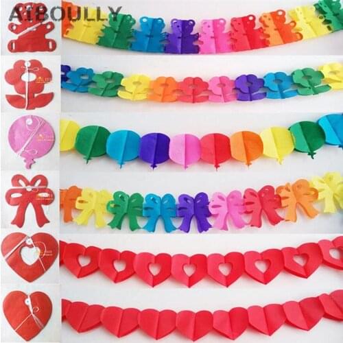 Colorful paper heart flower bear balloon garland Kid birthday party Banner Flag Wedding hang Wedding Banner Decor Supplies