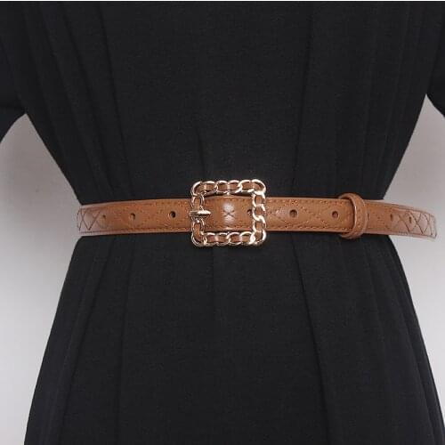 Korean Style Square Buckle Belt Women Cow Leather Plaid Waist Belt Female Fashion Jean Pant Dress Belt Genuine Leather Belts New