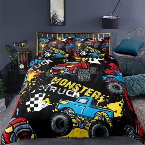 Luxury 3D Cartoon Truck Print Home Living Comfortable Duvet Cover Pillowcase Kid Bedding Set Queen and King EU/US/AU/UK Size
