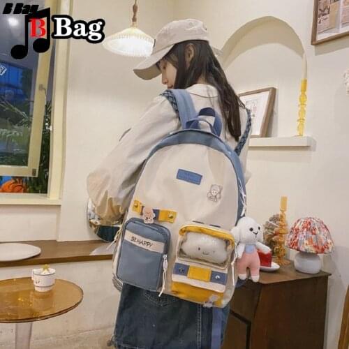 Korean University Style Women Backpack Fashion Female Canvas Bag Cute Splicing Students multifunctional Transparent Bag ita Bag