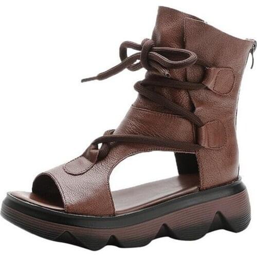 2021 High Quality Soft Leather Fish Mouth Sandals Roman Shoes Women Summer Fashion Sandals Thick Sole Non-slip Heighten Sandals