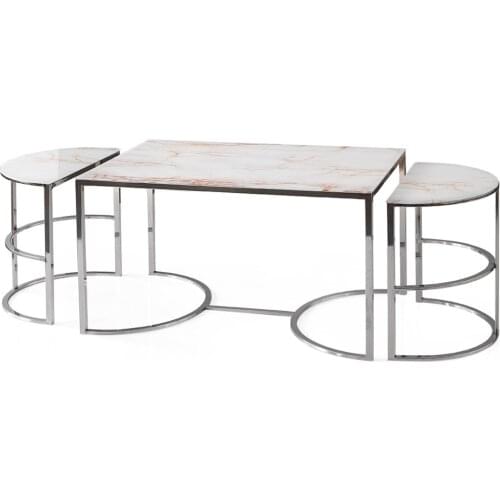 Modern Ozark Rectangle Medium coffee table Set Chrome Plated White Patterned Marble coffee tables table basse furniture living room table