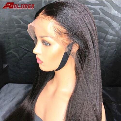 Light Yaki Straight T Part Lace Frontal Human Hair Wig Brazilian Italian Yaki Wig 8-26'' Remy Human Hair Wigs with Elastic Bands