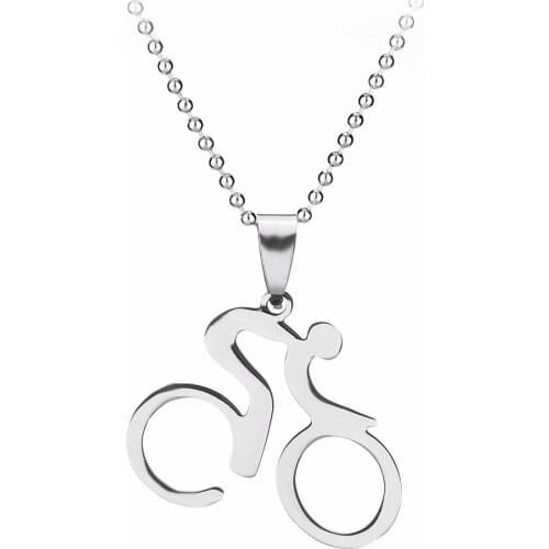 Punk Cool Bicycle Riding Cycling Men Necklace Figure Bike Rider Necklace Sport Jewelry Gift Male Stainless Steel Chain Necklace