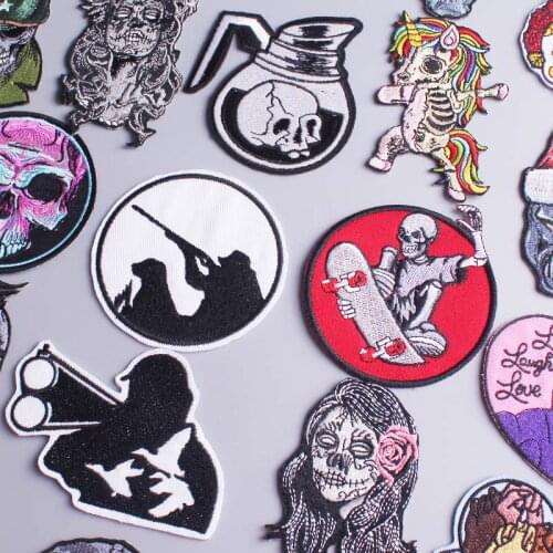 Punk Shark Patch Skeleton DIY Embroidery Patches Iron On Patch On Clothes Badge Embroidered Patches For Clothing Applique Jacket