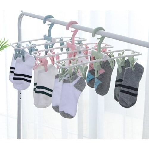 Clothes hanger with clip clothes hanger household foldable underwear rack plastic windproof clip clothes hanger