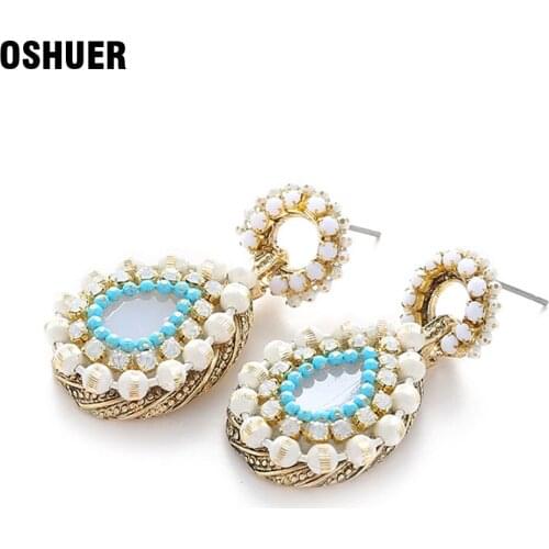 OSHUER Handmade Waterdrop Shape Earrings blue & pink Color Drop Earrings Fashion Jewelry Gifts For Women Party Jewelry New
