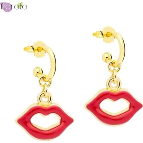 Sexy Red Lip Pendant 925 Sterling Silver Ear Needle Exquisite CZ Minimalist Stud Earring Fashion Jewelry For Women Birthday Gift