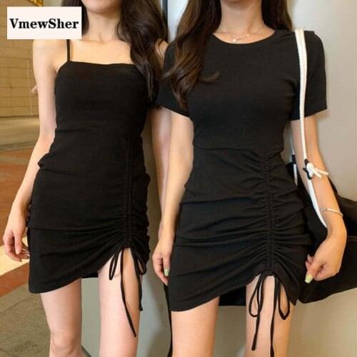 VmewSher New Sexy Dress Women Spaghetti Strap Dresses Female High Waist Sheath Club Dress Short Sleeve Summer 2020 Mini Vestidos