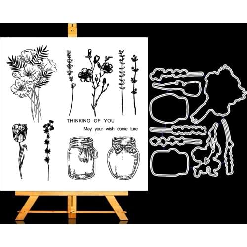 ZhuoAng Vase With Flowers Cutting Dies and Clear Stamp Set for DIY Scrapbooking Photo Album Decoretive Embossing Stencial