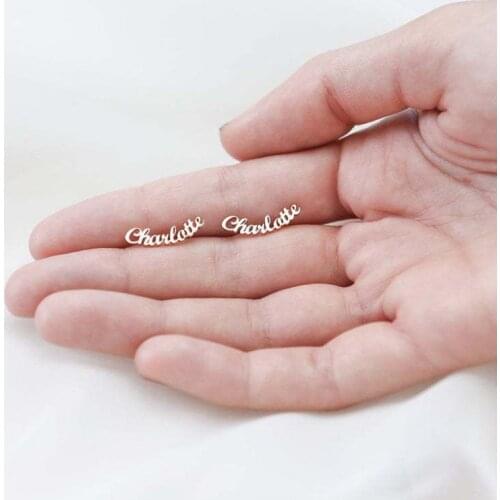 1 Pair Personalized Custom Name Earrings For Women Stainless Steel Initial Letter Nameplate Stud Earring Birthday Gift