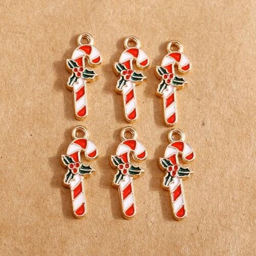 10pcs 6*17mm Enamel Walking Stick Charms for Jewelry Making Christmas Pendants Necklaces Bracelets Charms DIY Findings