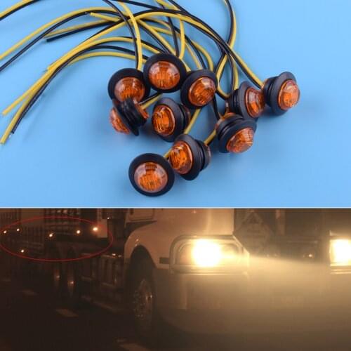 10pcs/Set 12V 3/4" 3 LED Amber Small Round Side Marker Indicator Lights Button Lamps for Universal Cars Trucks Trailers Boats