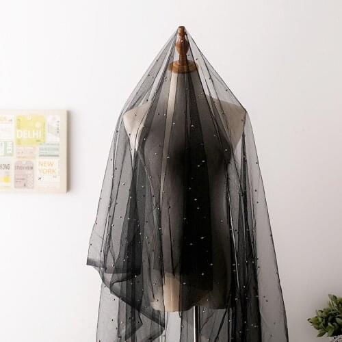 3Y/Lot High grade black nail beas lace embroidery mesh fabric wedding dress cloth skirt curtain decoration