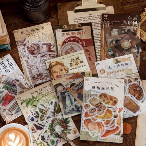 40 pcs Vintage Plant Coffee Research Washi Sticker Retro Art Pictorial Magazine Bullet Journaling Accessories Deco Stickers