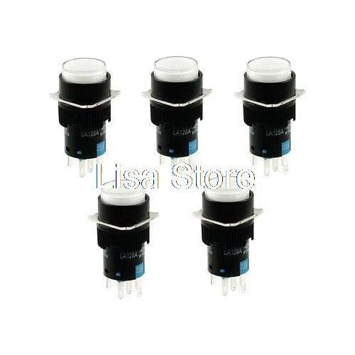 AC 220V White Lamp Panel Mount 1NO 1NC Latching Round Push Button Switch