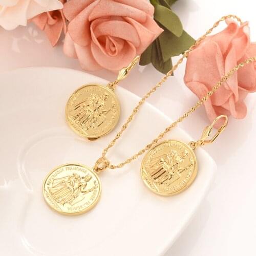 Bangrui union francaise coin Gold Color & Brass,Arab/Africa earring pendant jewelry set women girl souvenir gift dropship